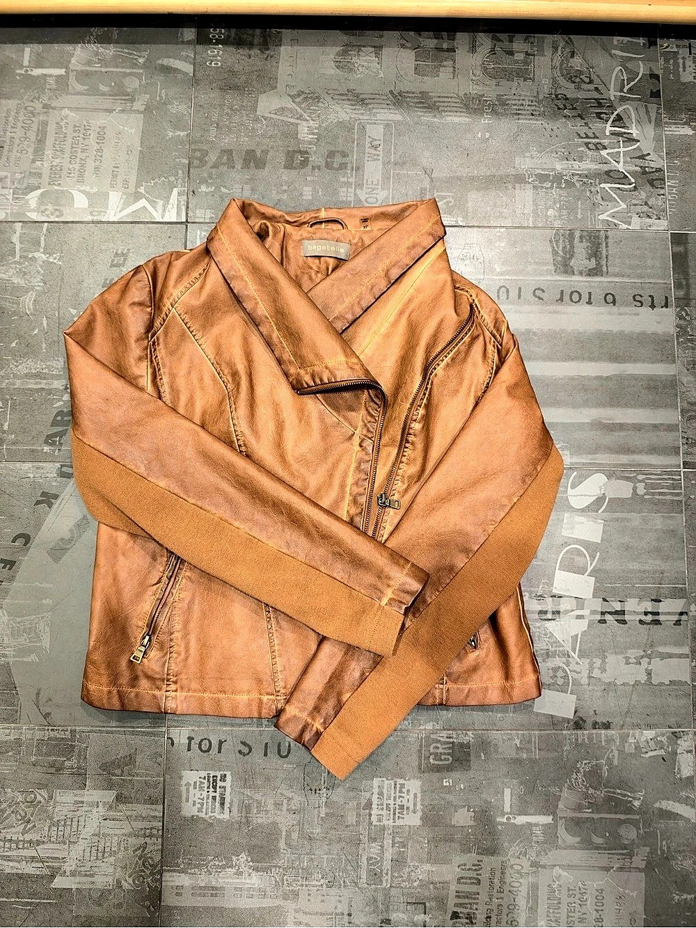 bagatelle Faux Leather Asymmetrical Moto Jacket Brown
